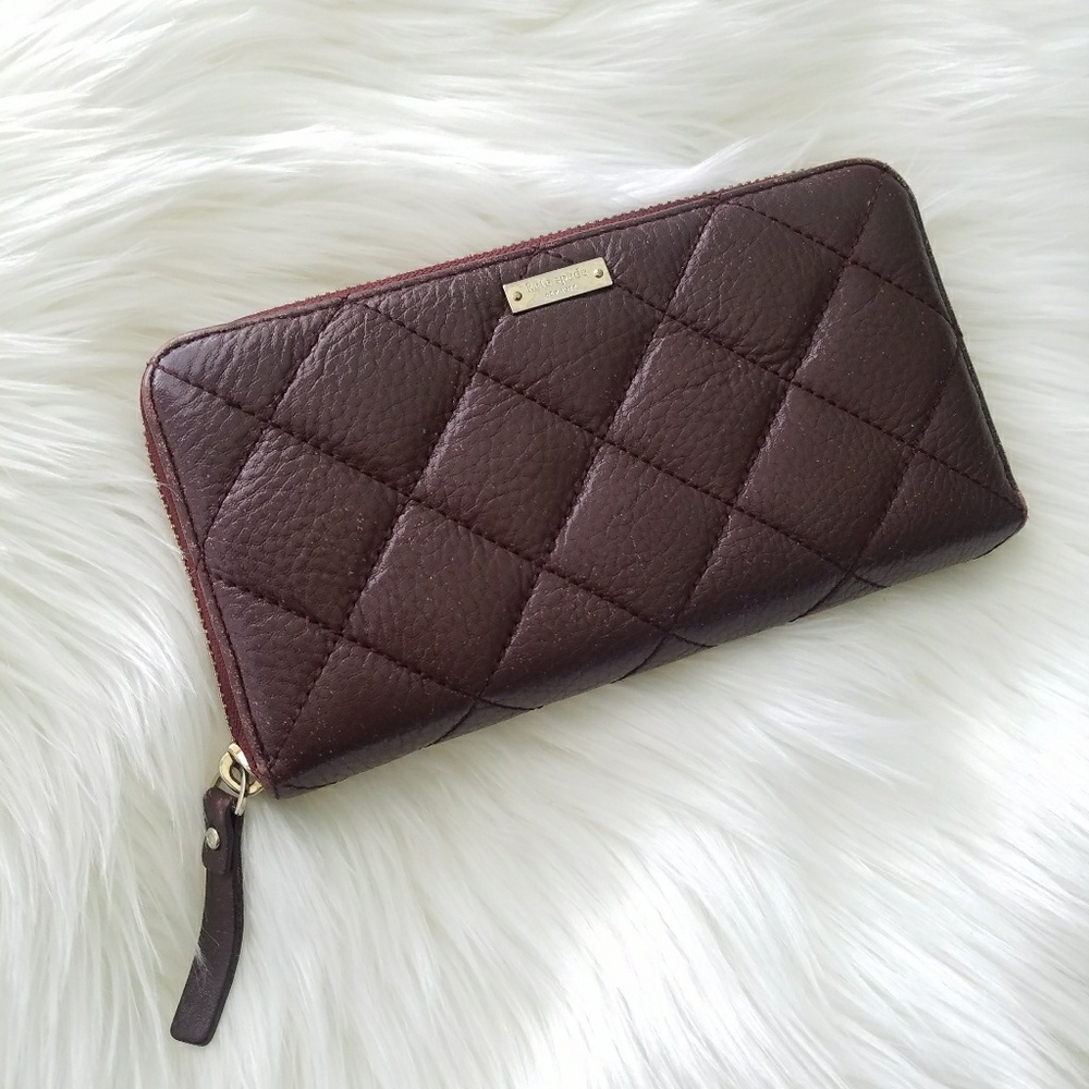 Kate Spade oxblood Quilted Zip Around Wallet